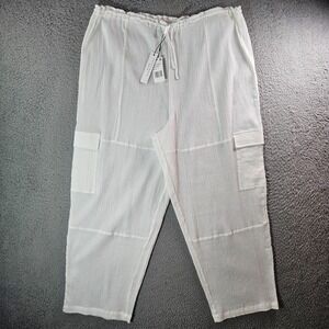 NWT Sanctuary Lightweight Cargo Pants Women XL‎ Cotton Pull-On White Beach